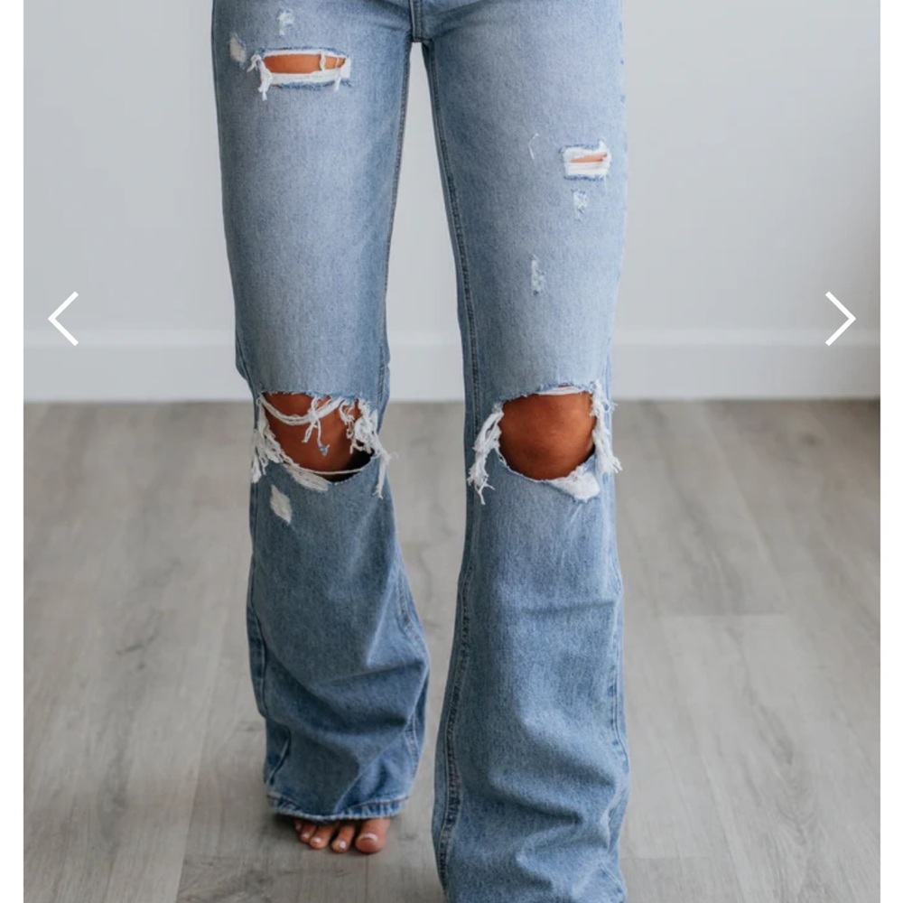 Flying Monkey Light Blue Distressed Flare Jeans